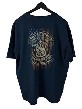 Mens Y2K Smith & Wesson American Quality Firearms Blue Graphic Shirt Size 2XL